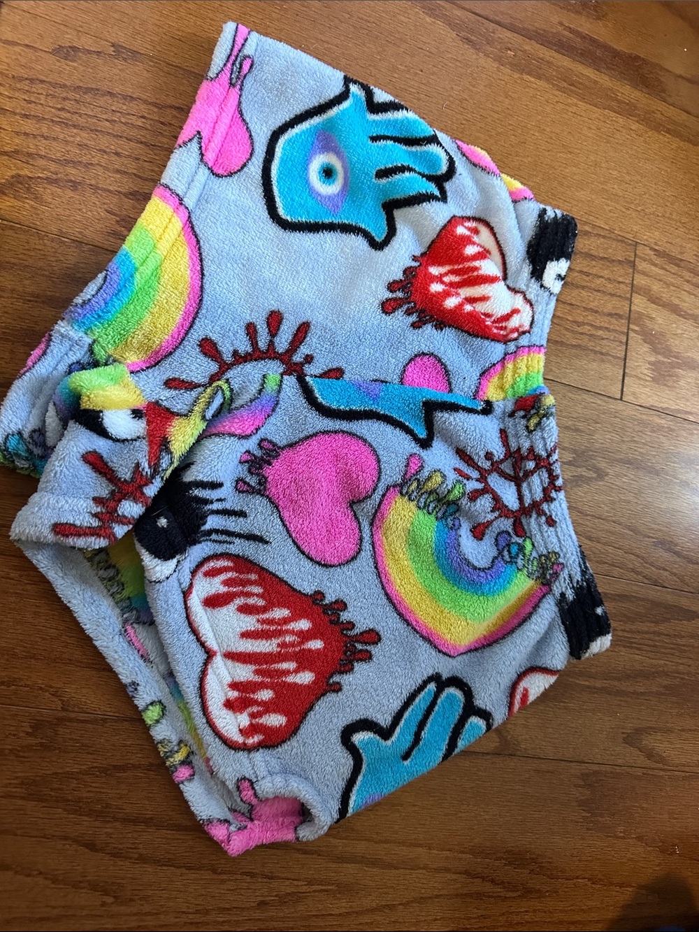 Kids Fleece Underwear Shorts with Rainbow & Heart Print - Pink Blue Red